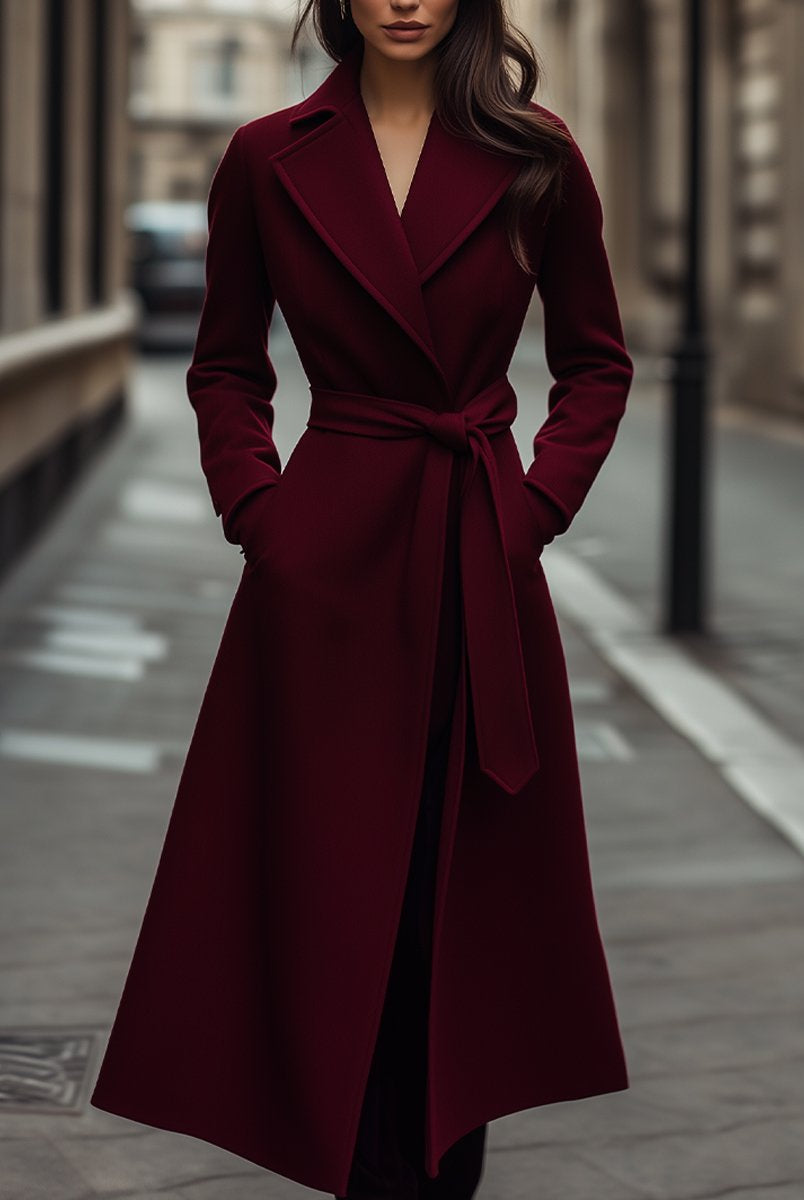 Elena | Structured Burgundy Wool Trench Coat with Feminine Fit - Lumina Vancouver - Lumina Vancouver