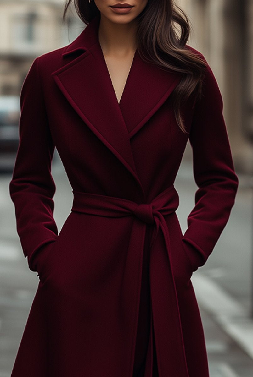 Elena | Structured Burgundy Wool Trench Coat with Feminine Fit - Lumina Vancouver - Lumina Vancouver