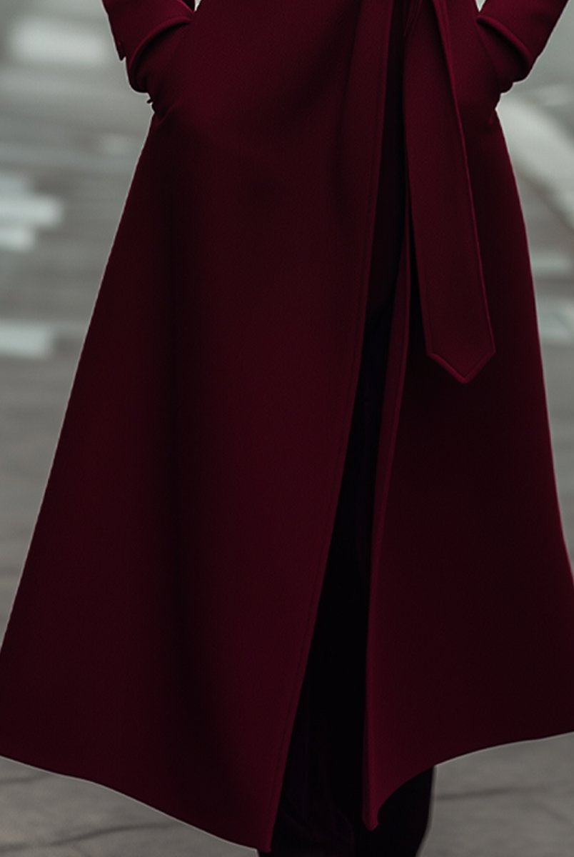 Elena | Structured Burgundy Wool Trench Coat with Feminine Fit - Lumina Vancouver - Lumina Vancouver