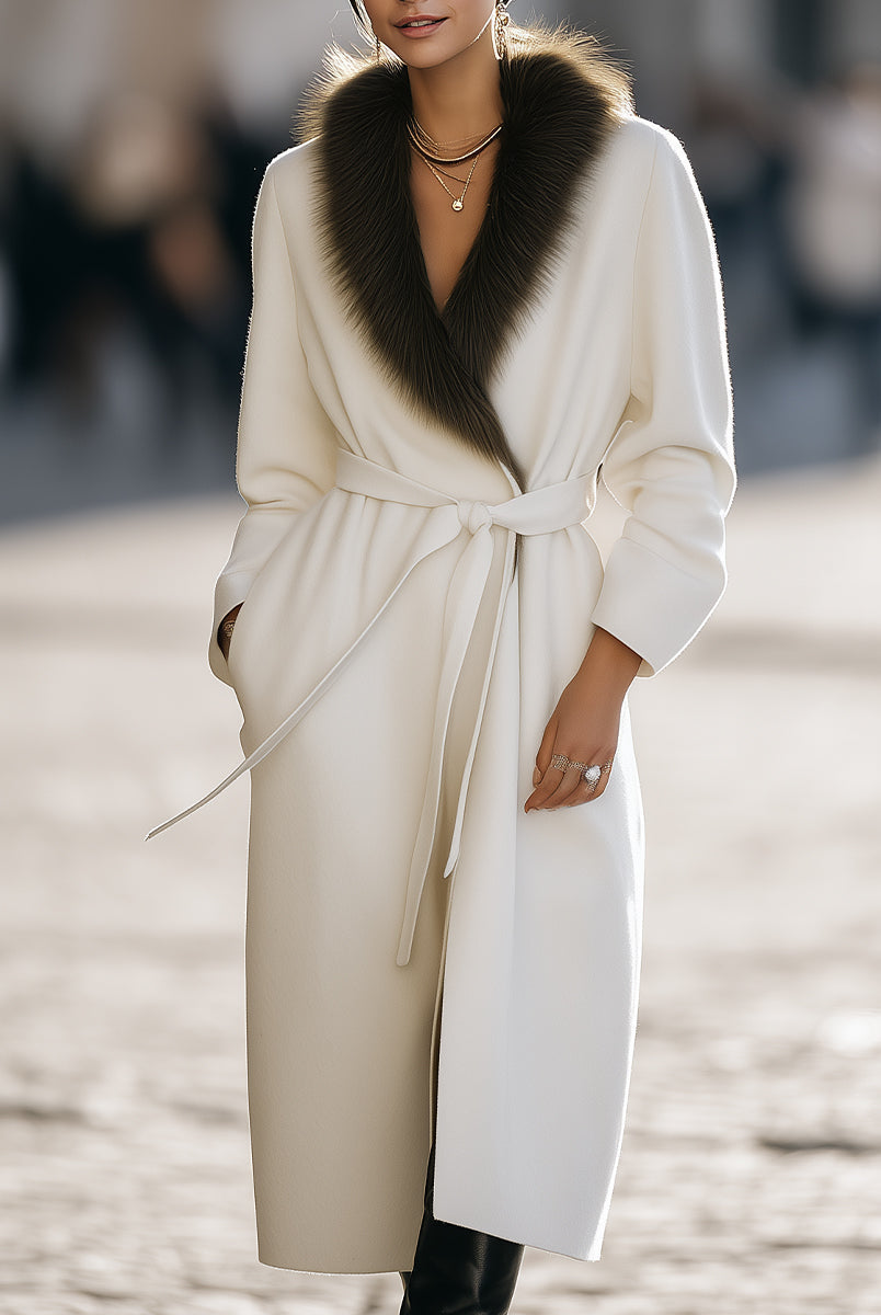 Elena | Wool Coat with Fur Collar and Belt - Lumina Vancouver - Lumina Vancouver