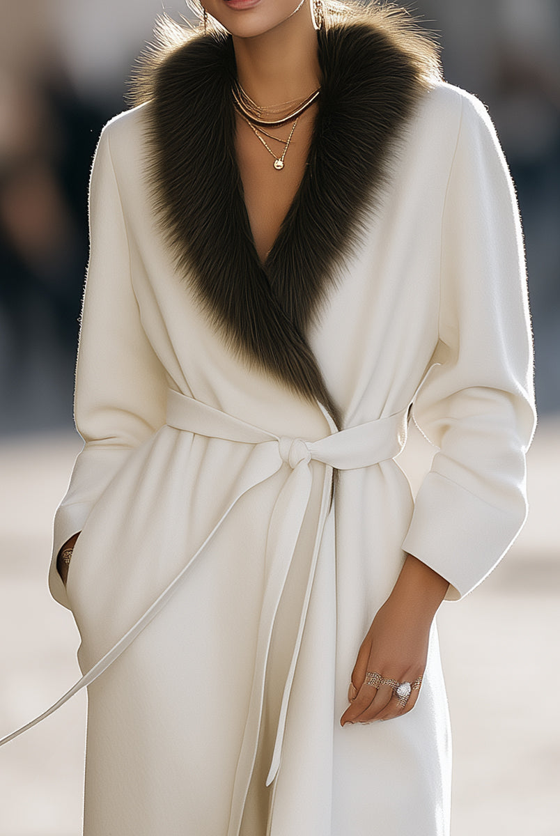 Elena | Wool Coat with Fur Collar and Belt - Lumina Vancouver - Lumina Vancouver