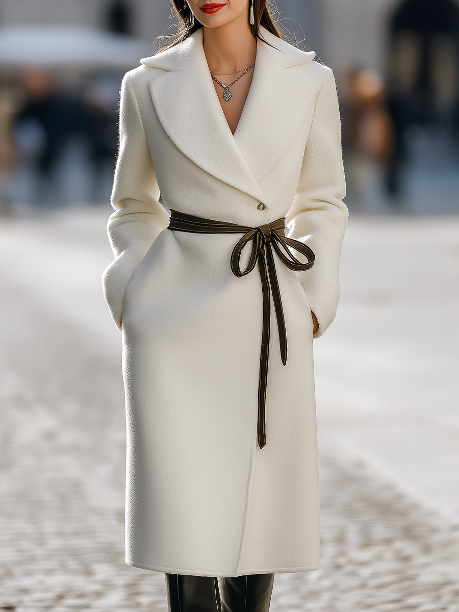 Ivory | Wool-Blend Coat With Contrast Tie Belt - Lumina Vancouver - Lumina Vancouver