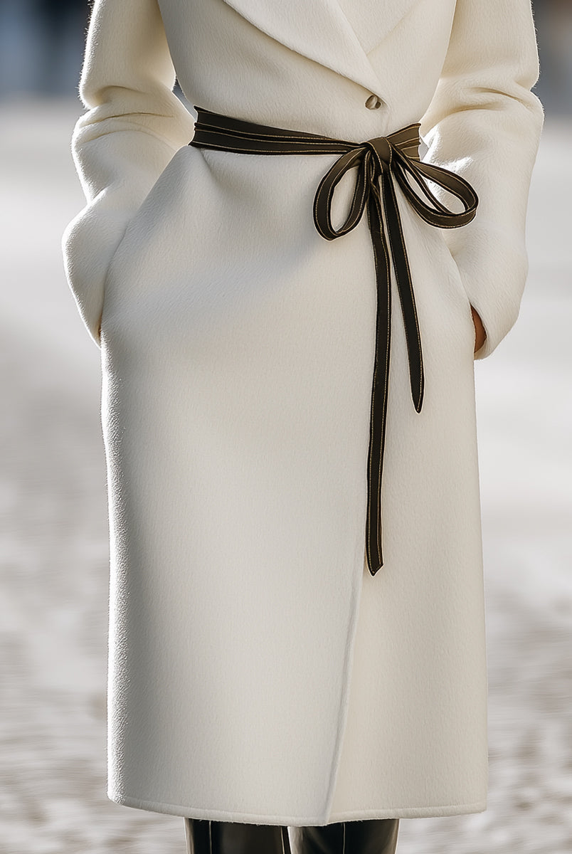 Ivory | Wool-Blend Coat With Contrast Tie Belt - Lumina Vancouver - Lumina Vancouver