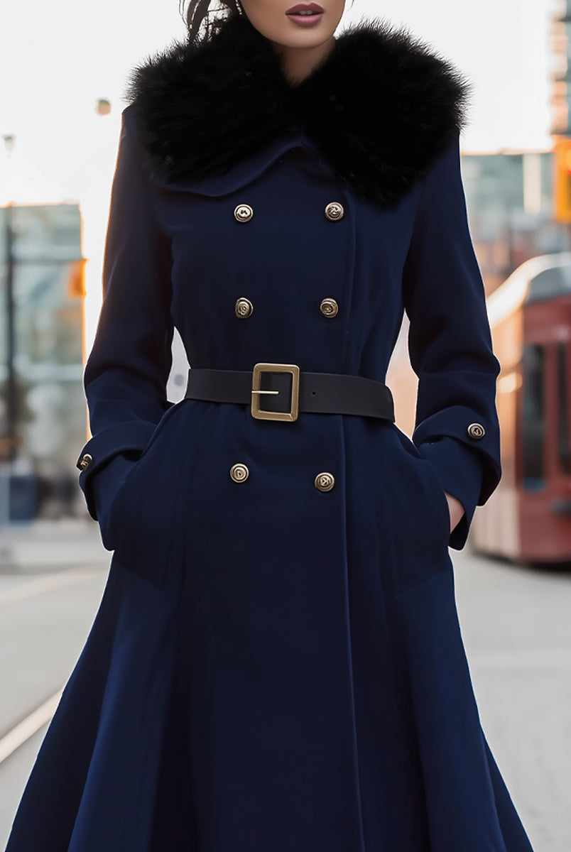 Elena | Double-Breasted Belted Midi Coat with Faux Fur Collar - Lumina Vancouver - Lumina Vancouver