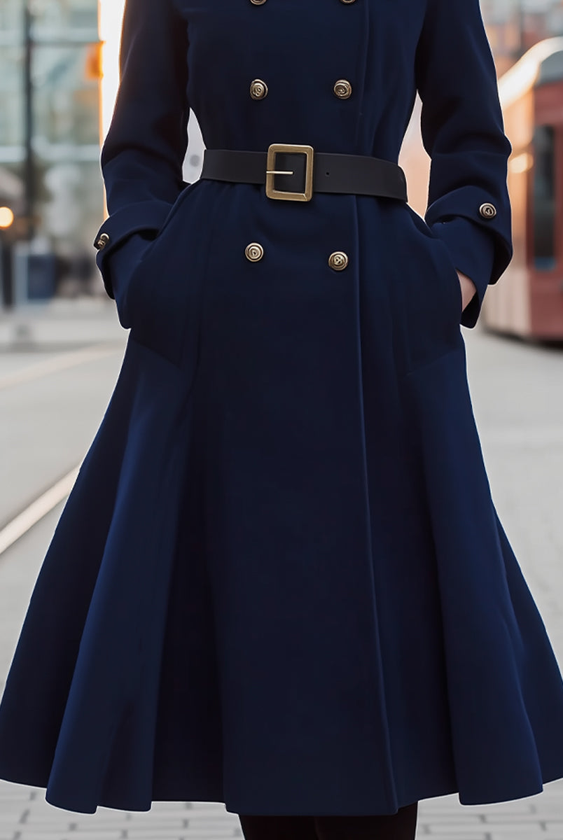 Elena | Double-Breasted Belted Midi Coat with Faux Fur Collar - Lumina Vancouver - Lumina Vancouver