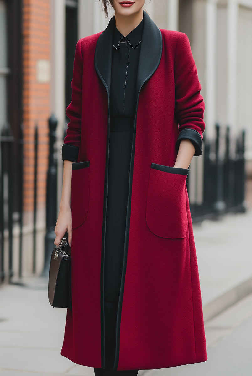 Elena | Longline Coat with Contrast Trim - Lumina Vancouver - Lumina Vancouver