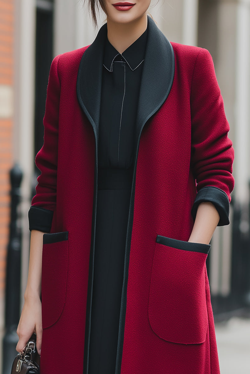 Elena | Longline Coat with Contrast Trim - Lumina Vancouver - Lumina Vancouver