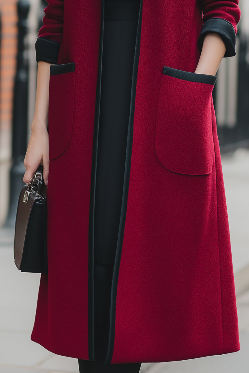 Elena | Longline Coat with Contrast Trim - Lumina Vancouver - Lumina Vancouver