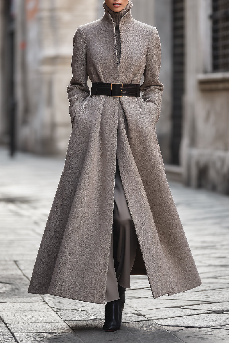 Elena | High-Collar Longline Coat with Belt - Lumina Vancouver - Lumina Vancouver