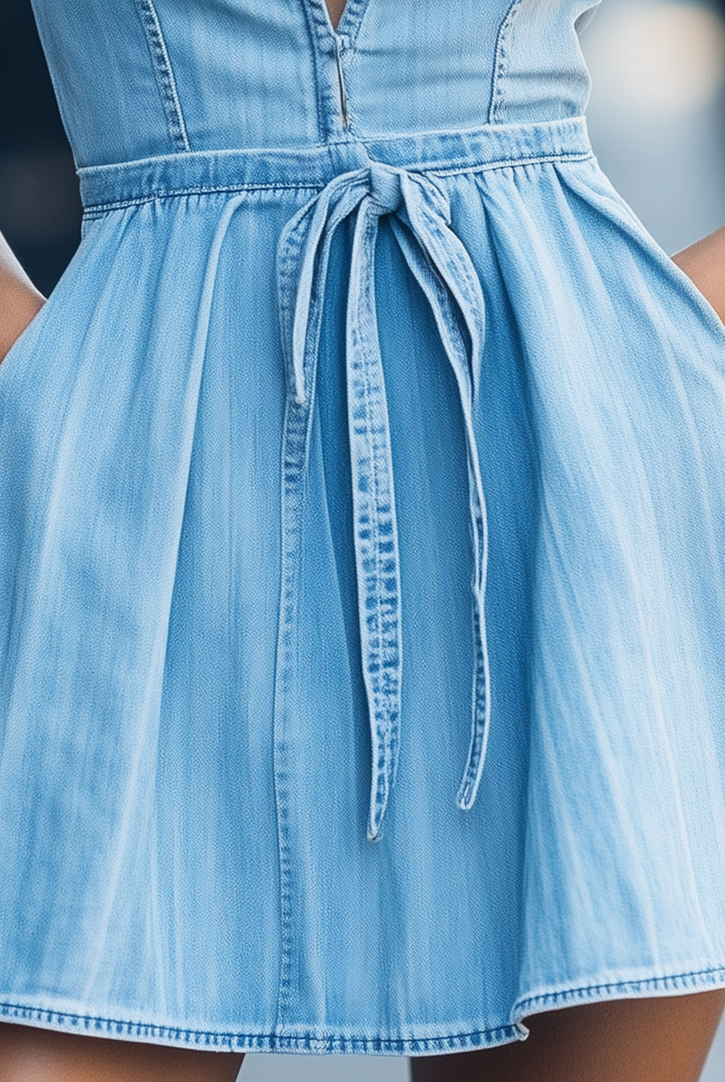 Celeste | Halter Denim Flare Dress - Lumina Vancouver - Lumina Vancouver