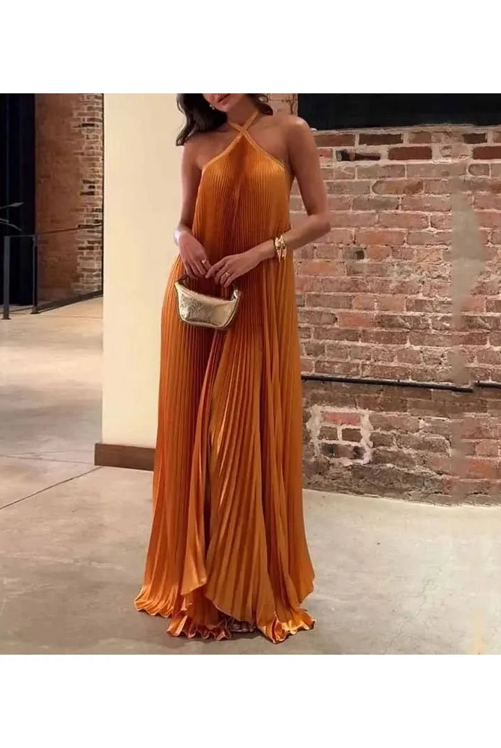 Kyla - Chic Pleated Halter Neck Maxi Dress