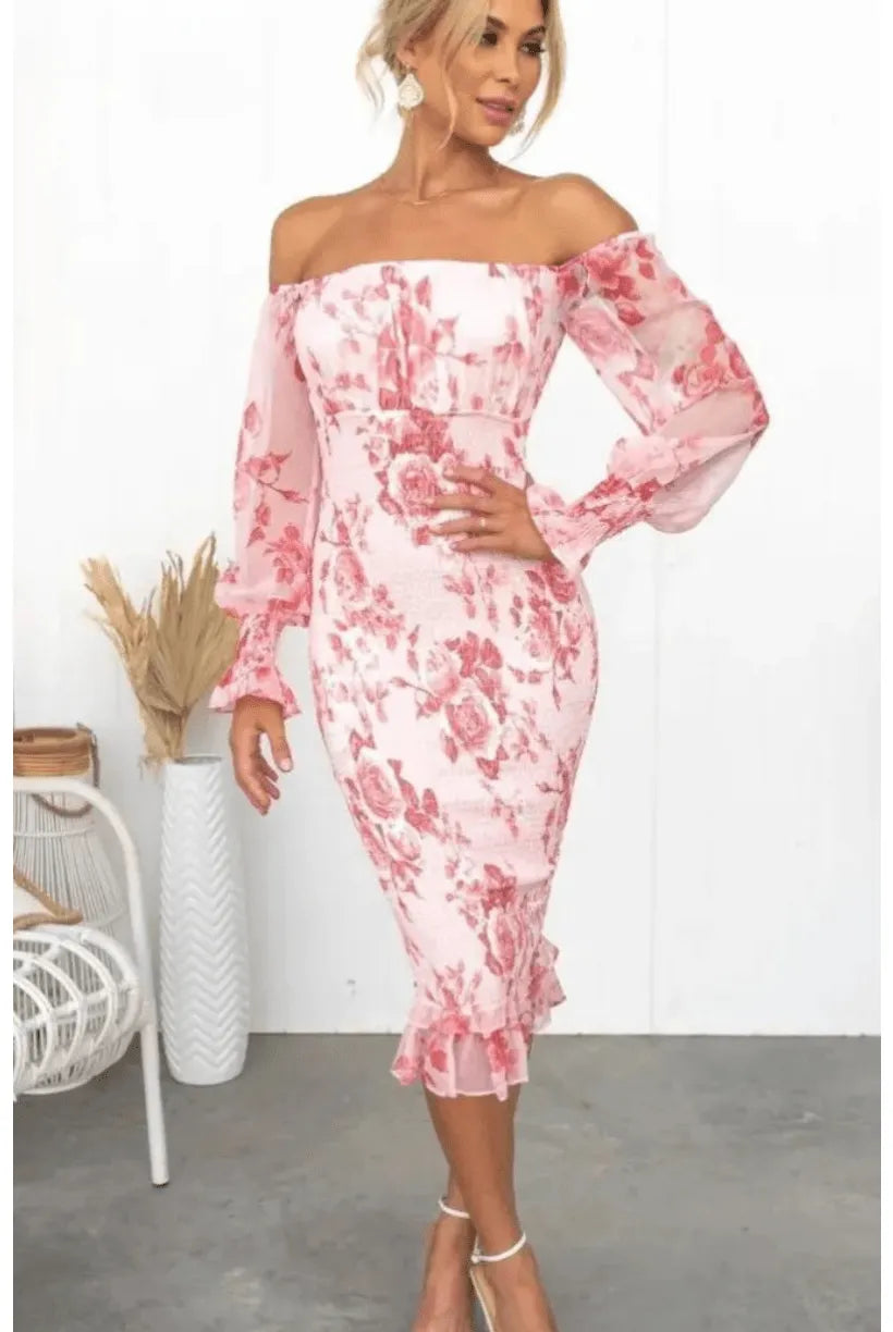 Dahlia - Stunning Off Shoulder Midi Dress