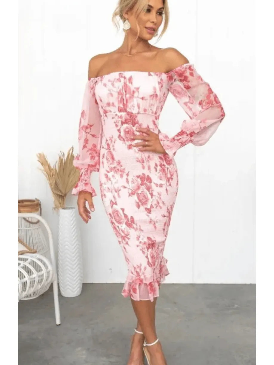 Dahlia - Stunning Off Shoulder Midi Dress