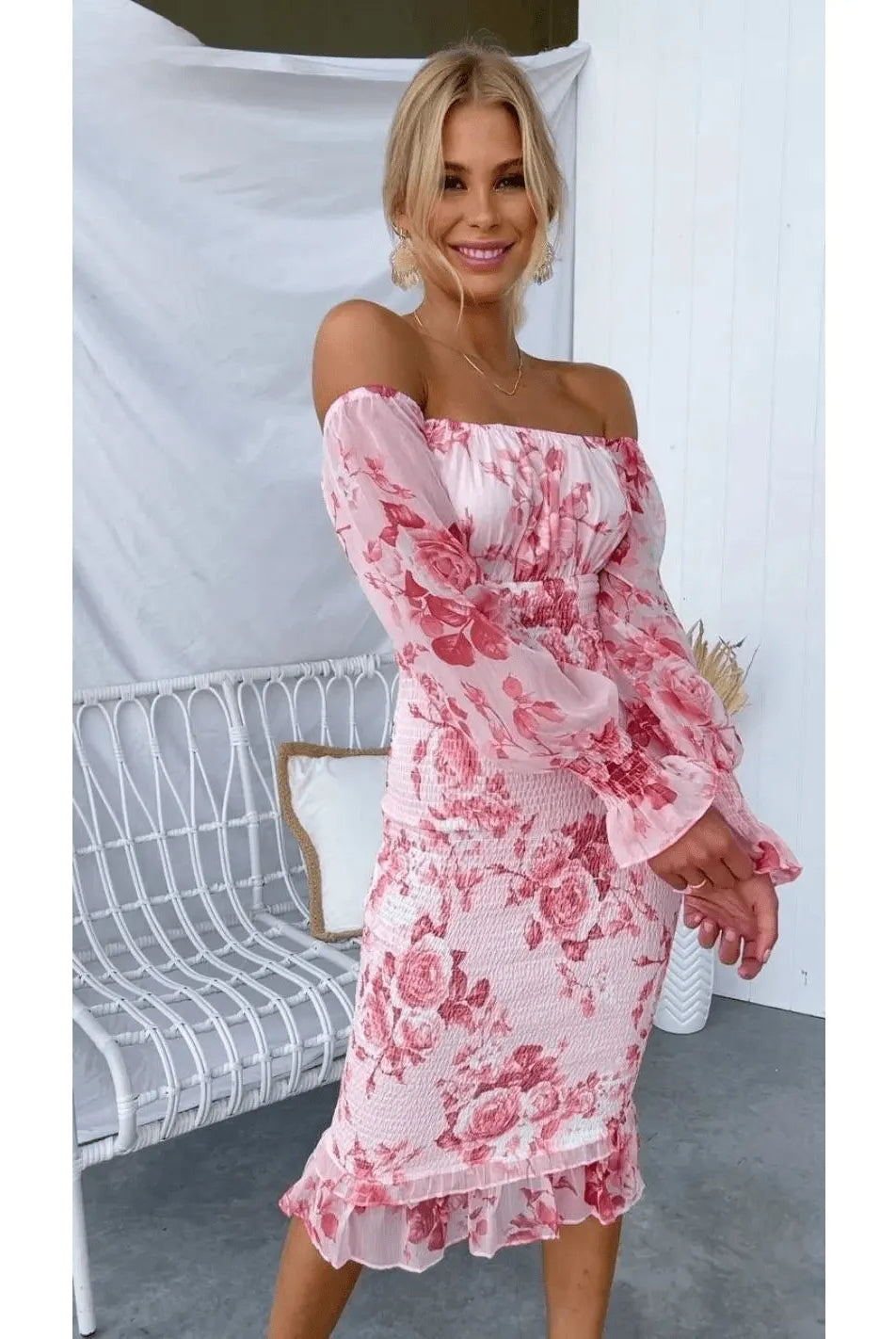 Dahlia - Stunning Off Shoulder Midi Dress