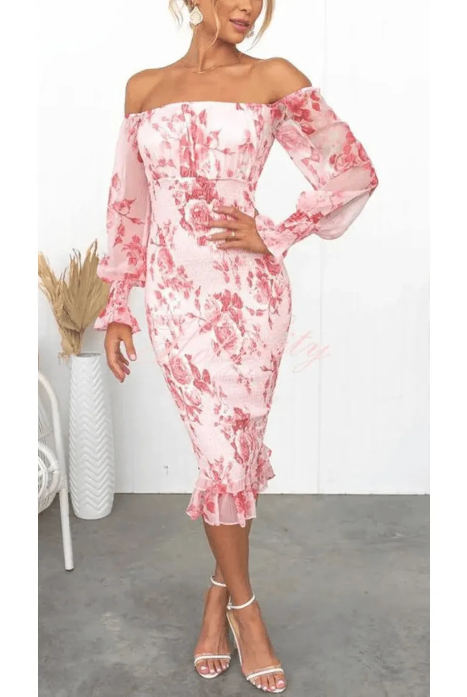 Dahlia - Stunning Off Shoulder Midi Dress