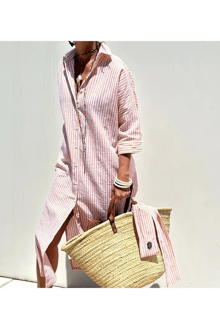 GRACE™ - Elegant Striped Shirt Dress