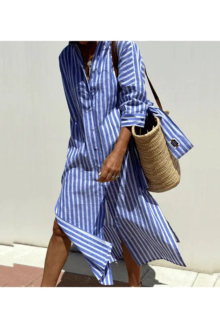GRACE™ - Elegant Striped Shirt Dress
