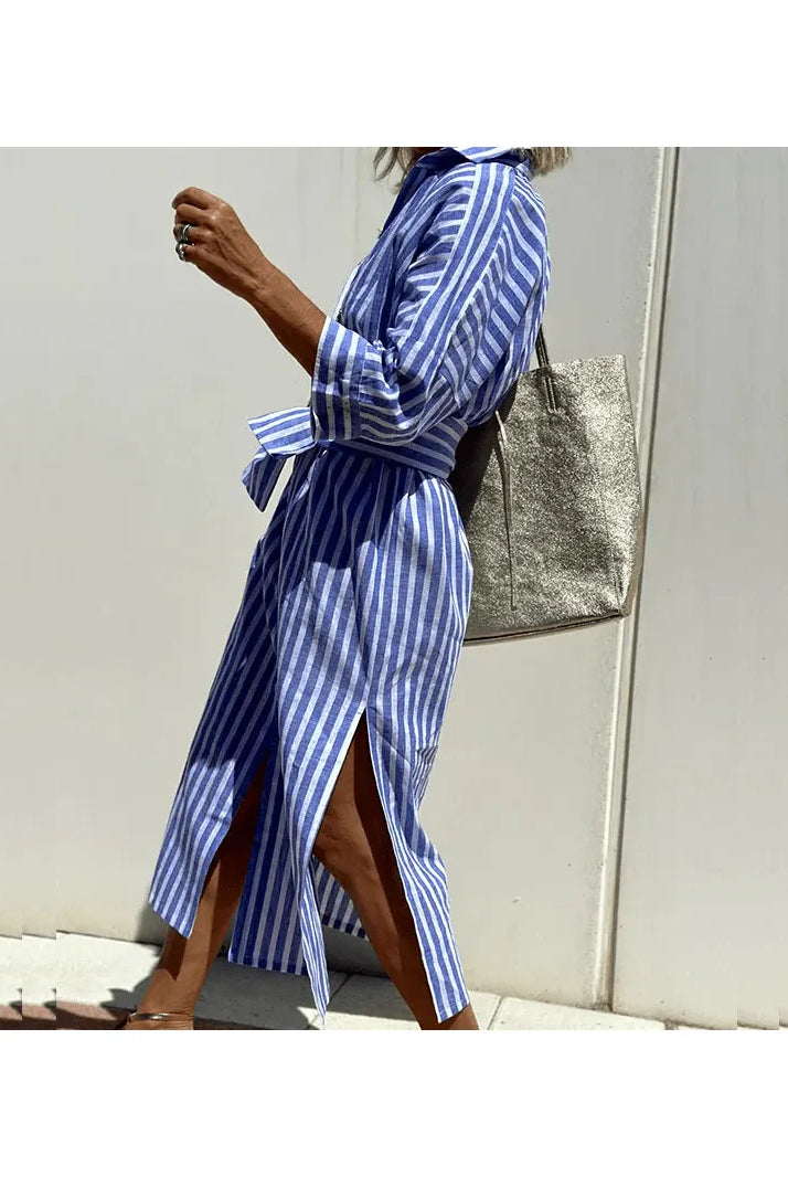 GRACE™ - Elegant Striped Shirt Dress