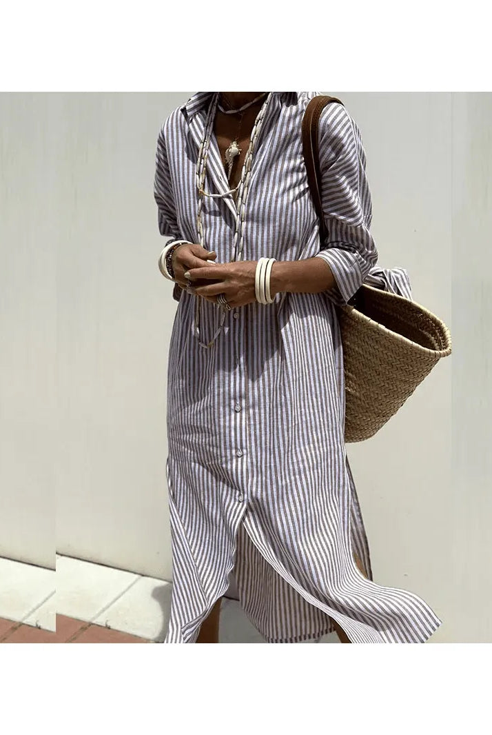 GRACE™ - Elegant Striped Shirt Dress