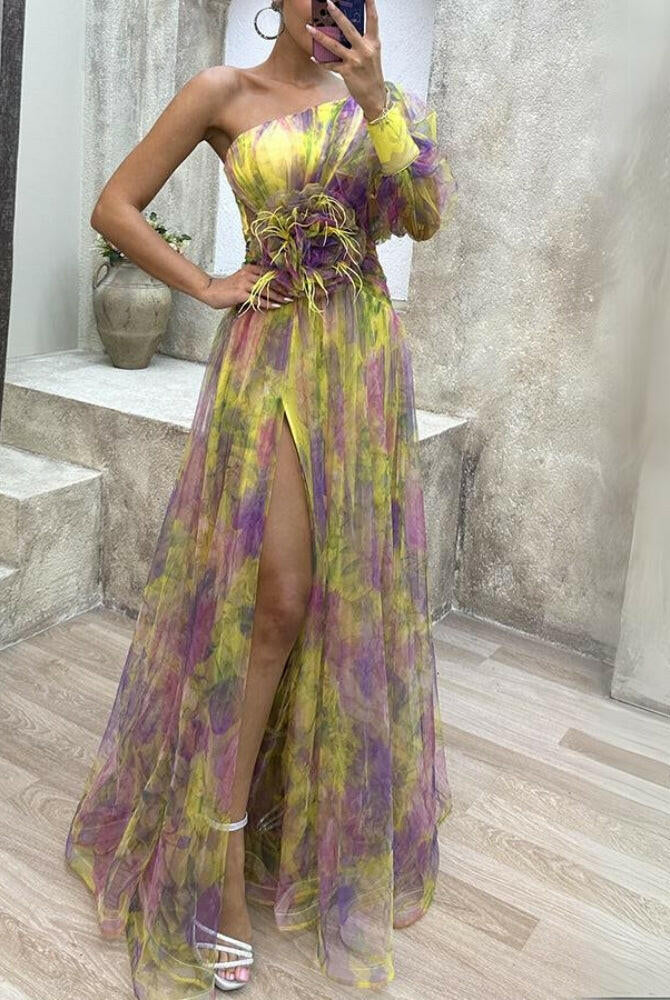 KAYLA™ - One-Shoulder Floral Maxi Dress