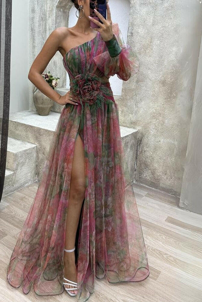 KAYLA™ - One-Shoulder Floral Maxi Dress
