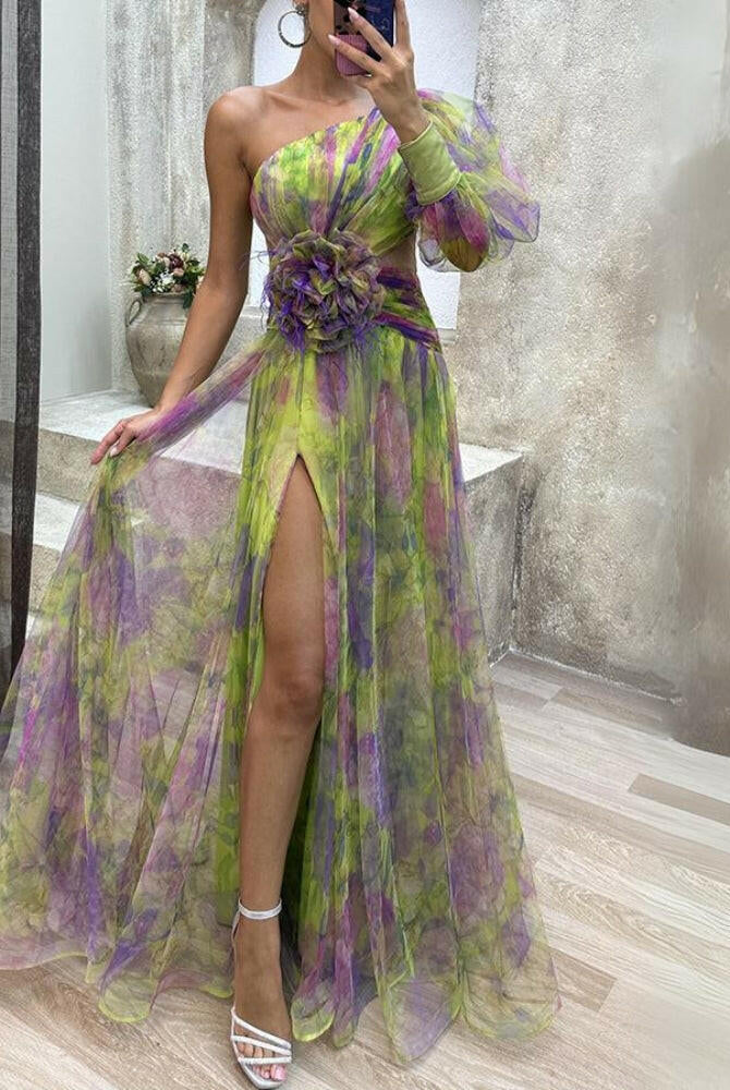 KAYLA™ - One-Shoulder Floral Maxi Dress