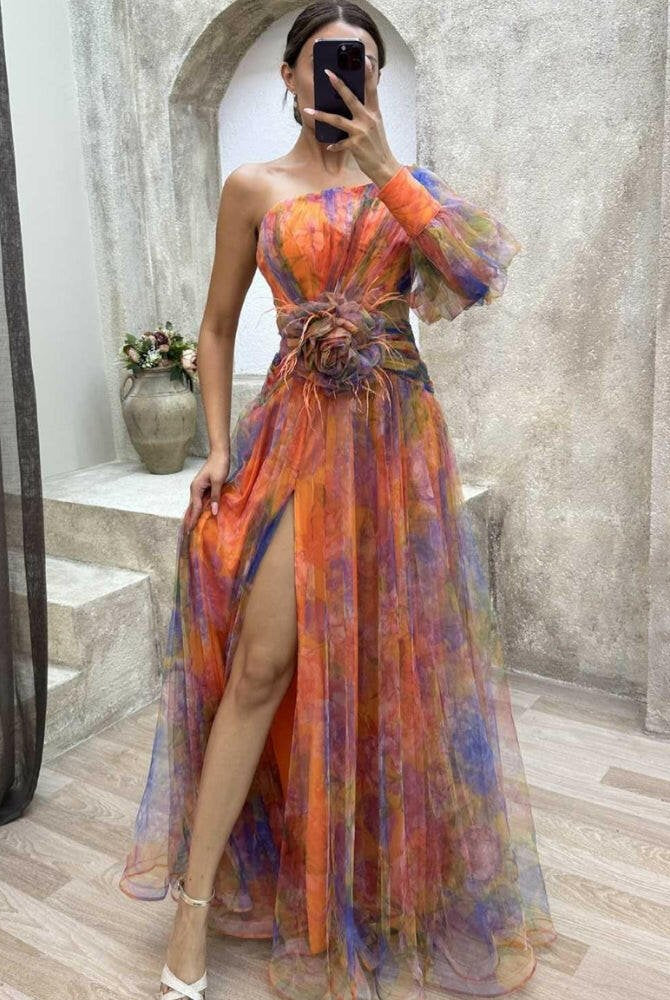 KAYLA™ - One-Shoulder Floral Maxi Dress