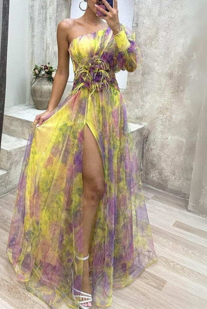 KAYLA™ - One-Shoulder Floral Maxi Dress