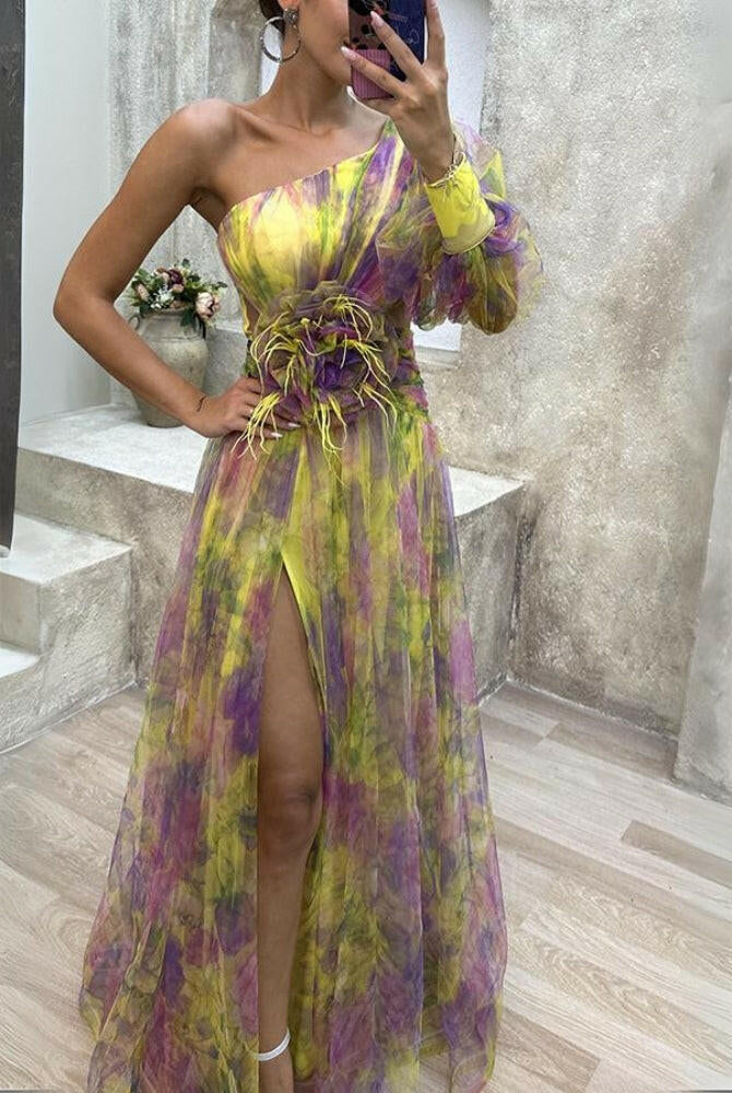 KAYLA™ - One-Shoulder Floral Maxi Dress