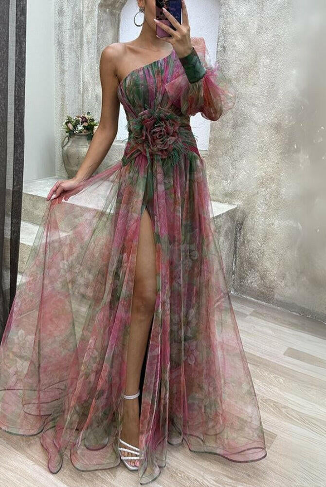 KAYLA™ - One-Shoulder Floral Maxi Dress