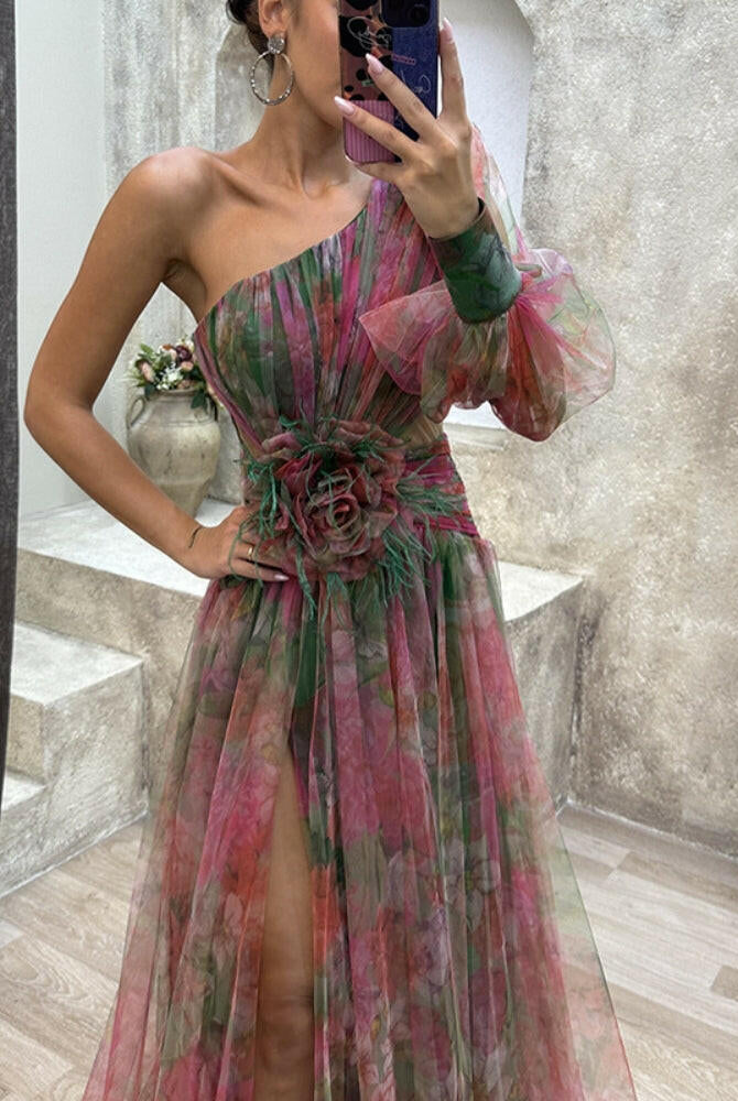 KAYLA™ - One-Shoulder Floral Maxi Dress