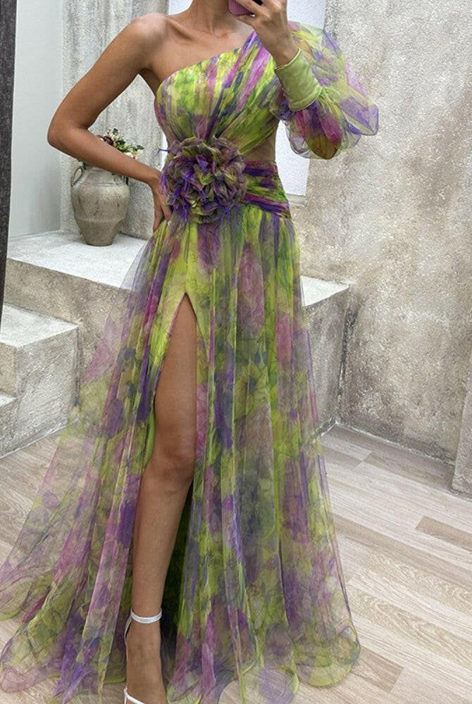 KAYLA™ - One-Shoulder Floral Maxi Dress