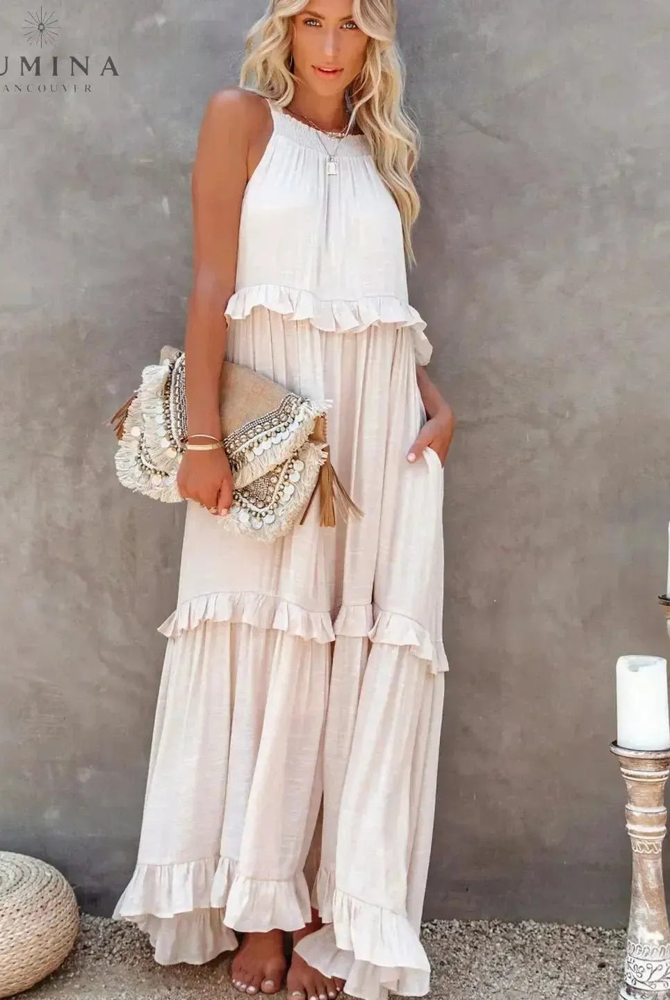 Lorena - Halterneck Dress With Ruffles and Pockets