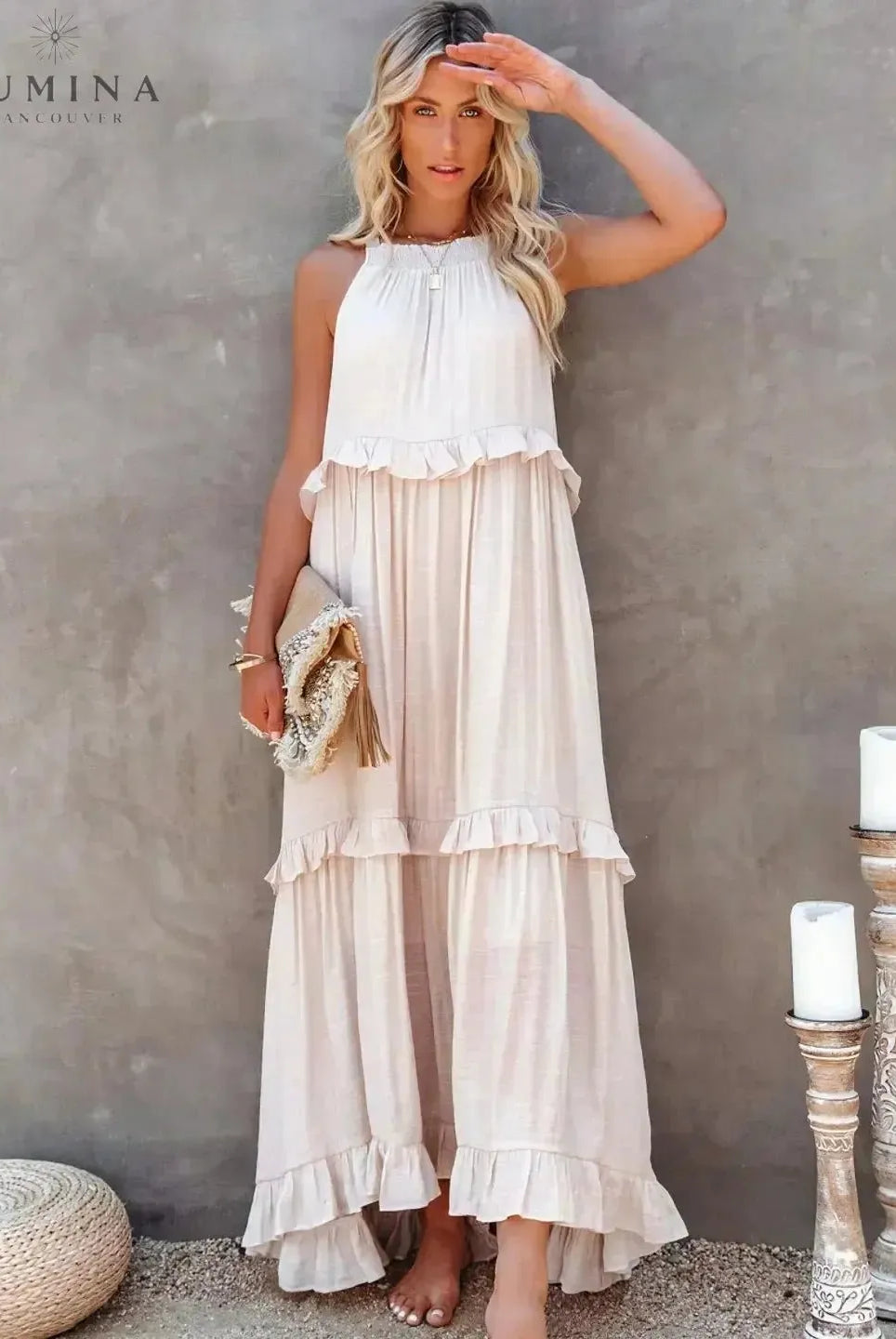 Lorena - Halterneck Dress With Ruffles and Pockets