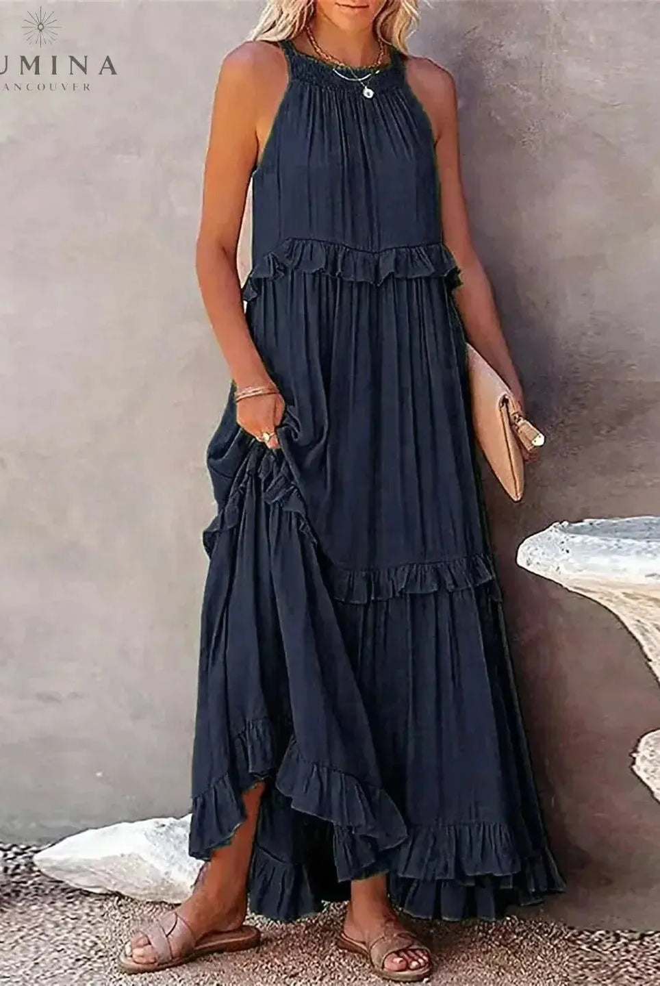 Lorena - Halterneck Dress With Ruffles and Pockets