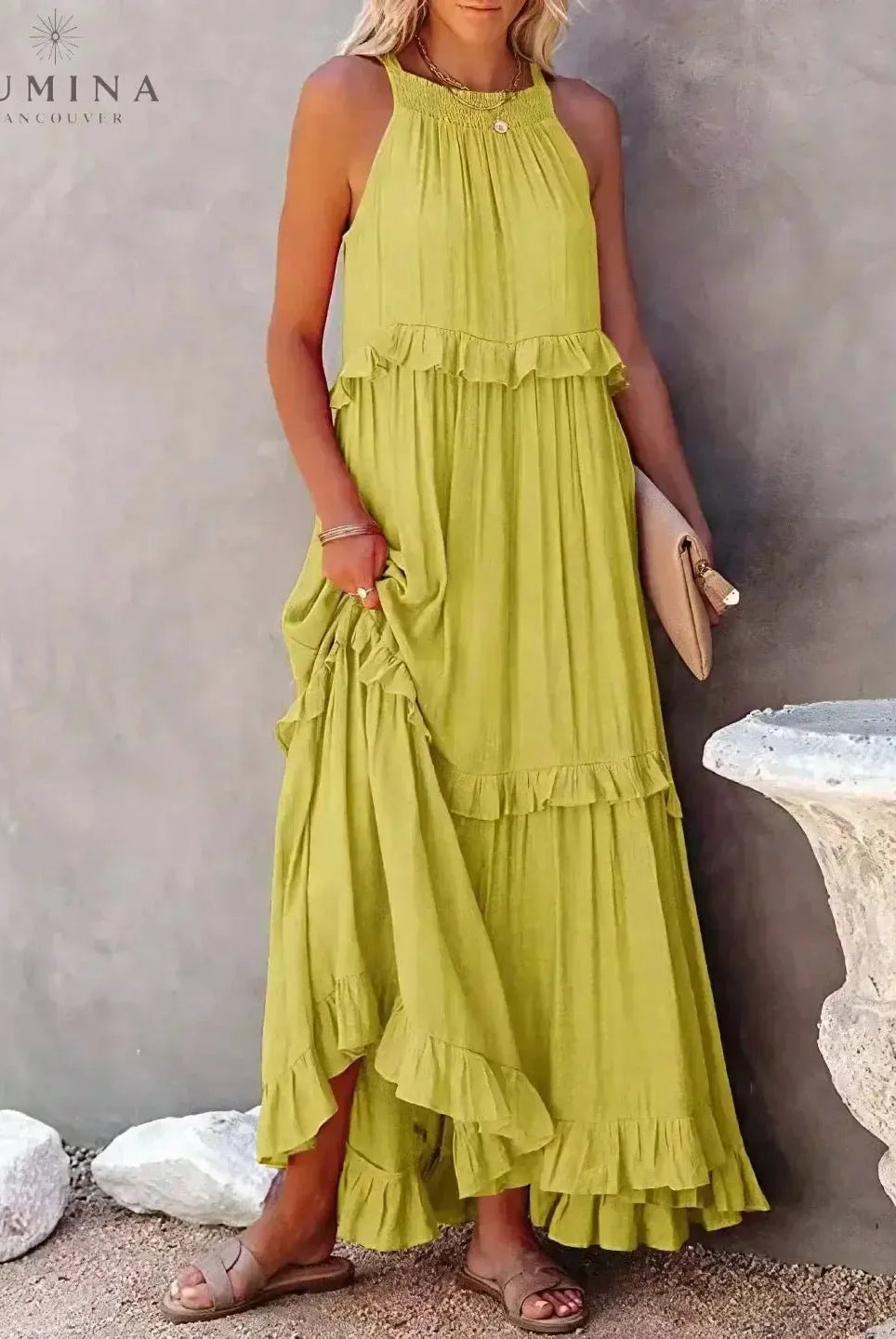 Lorena - Halterneck Dress With Ruffles and Pockets