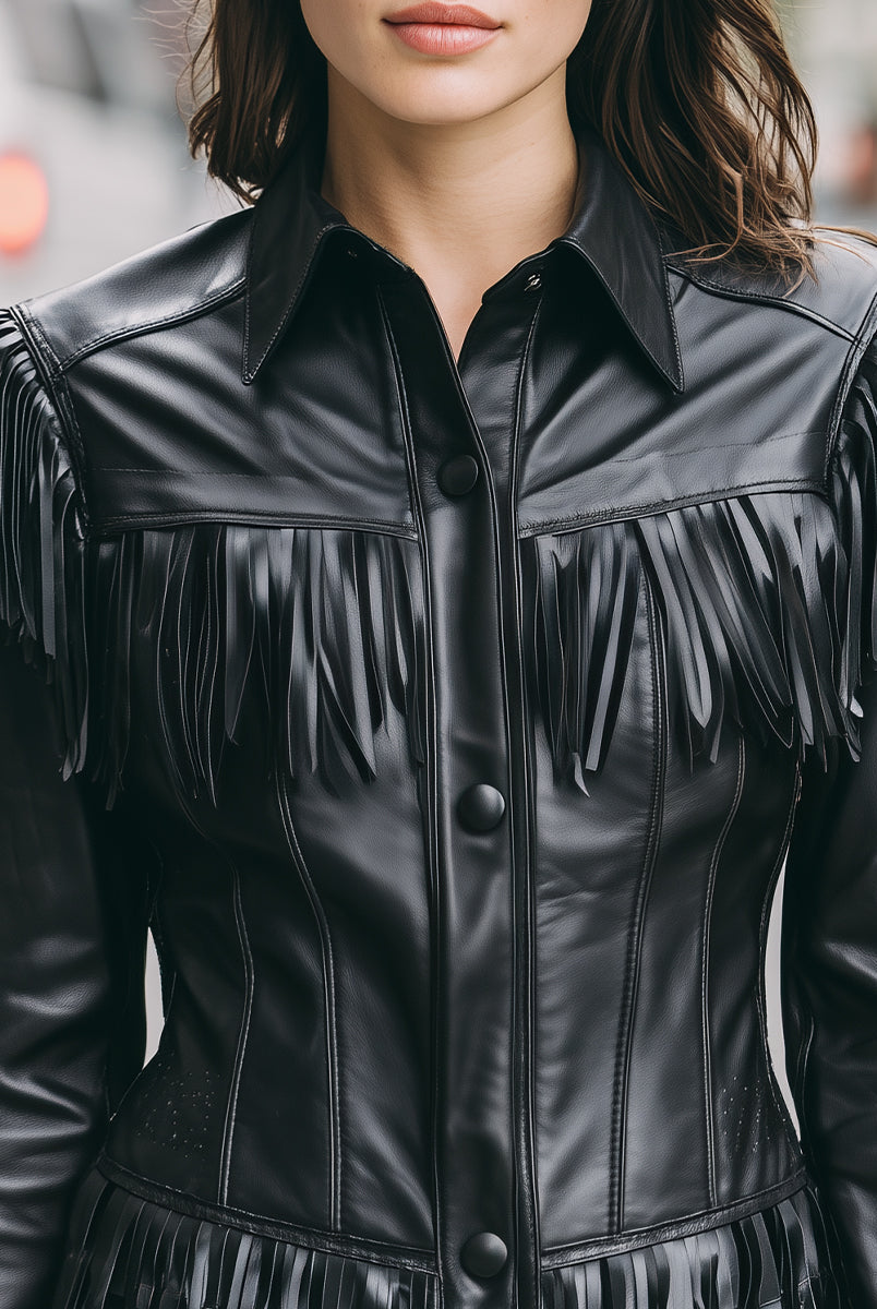 Elena | Faux Leather Jacket with Black Fringe - Lumina Vancouver - Lumina Vancouver