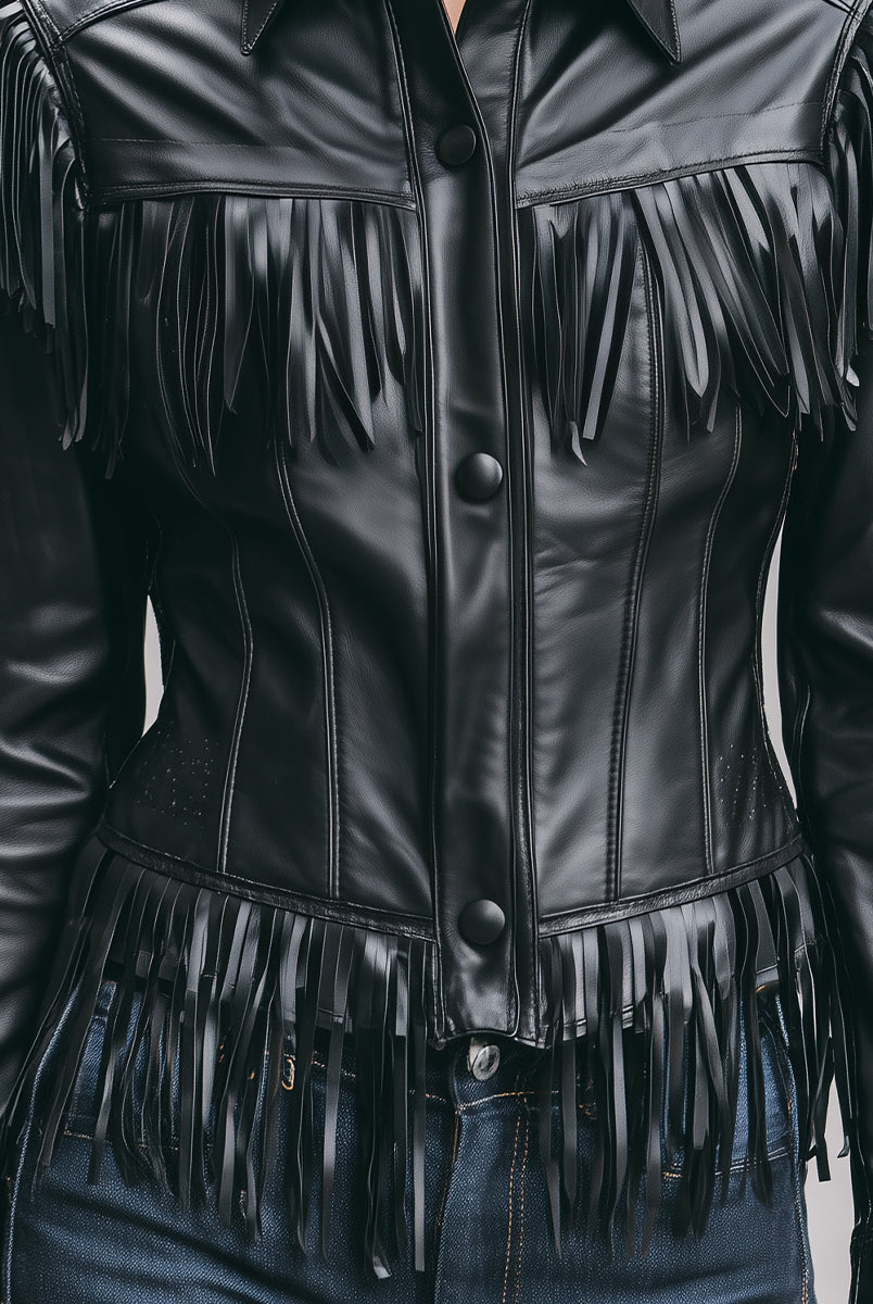 Elena | Faux Leather Jacket with Black Fringe - Lumina Vancouver - Lumina Vancouver
