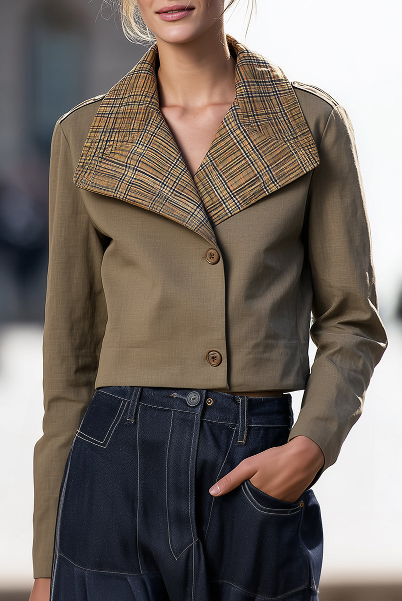 Elena | Cropped Jacket with Oversized Plaid Collar - Lumina Vancouver - Lumina Vancouver