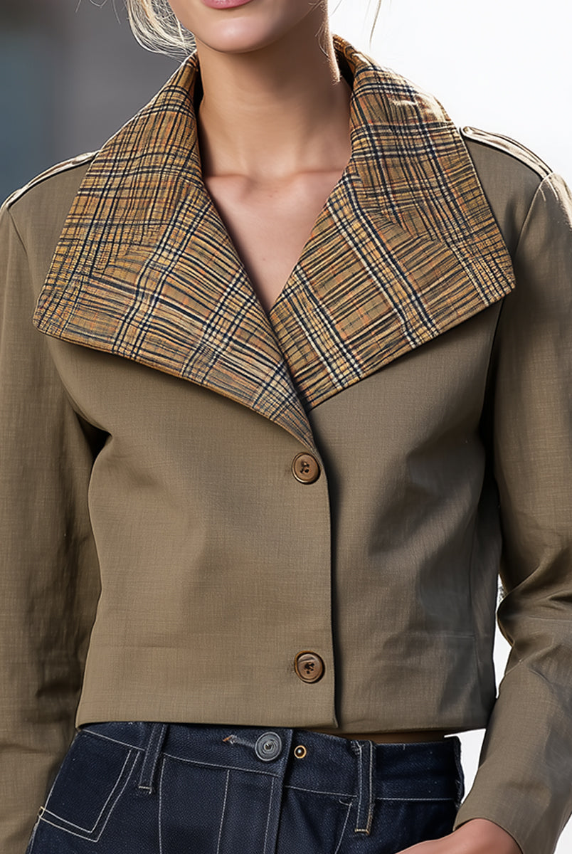 Elena | Cropped Jacket with Oversized Plaid Collar - Lumina Vancouver - Lumina Vancouver