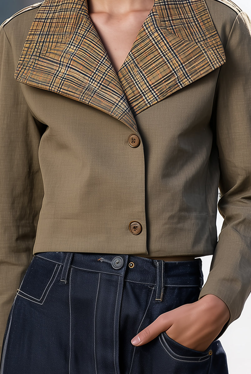 Elena | Cropped Jacket with Oversized Plaid Collar - Lumina Vancouver - Lumina Vancouver