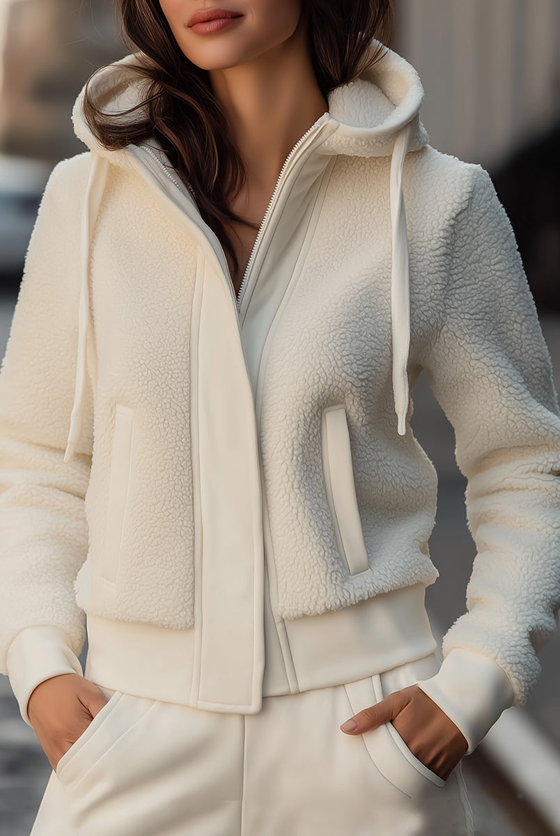 Elena | Hooded Jacket with Contrast-Trim Fleece Patchwork - Lumina Vancouver - Lumina Vancouver
