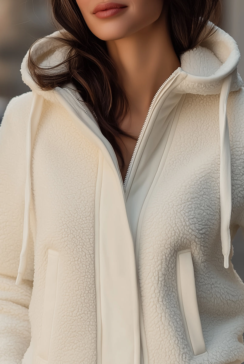 Elena | Hooded Jacket with Contrast-Trim Fleece Patchwork - Lumina Vancouver - Lumina Vancouver