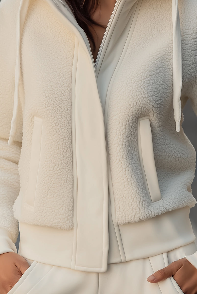 Elena | Hooded Jacket with Contrast-Trim Fleece Patchwork - Lumina Vancouver - Lumina Vancouver