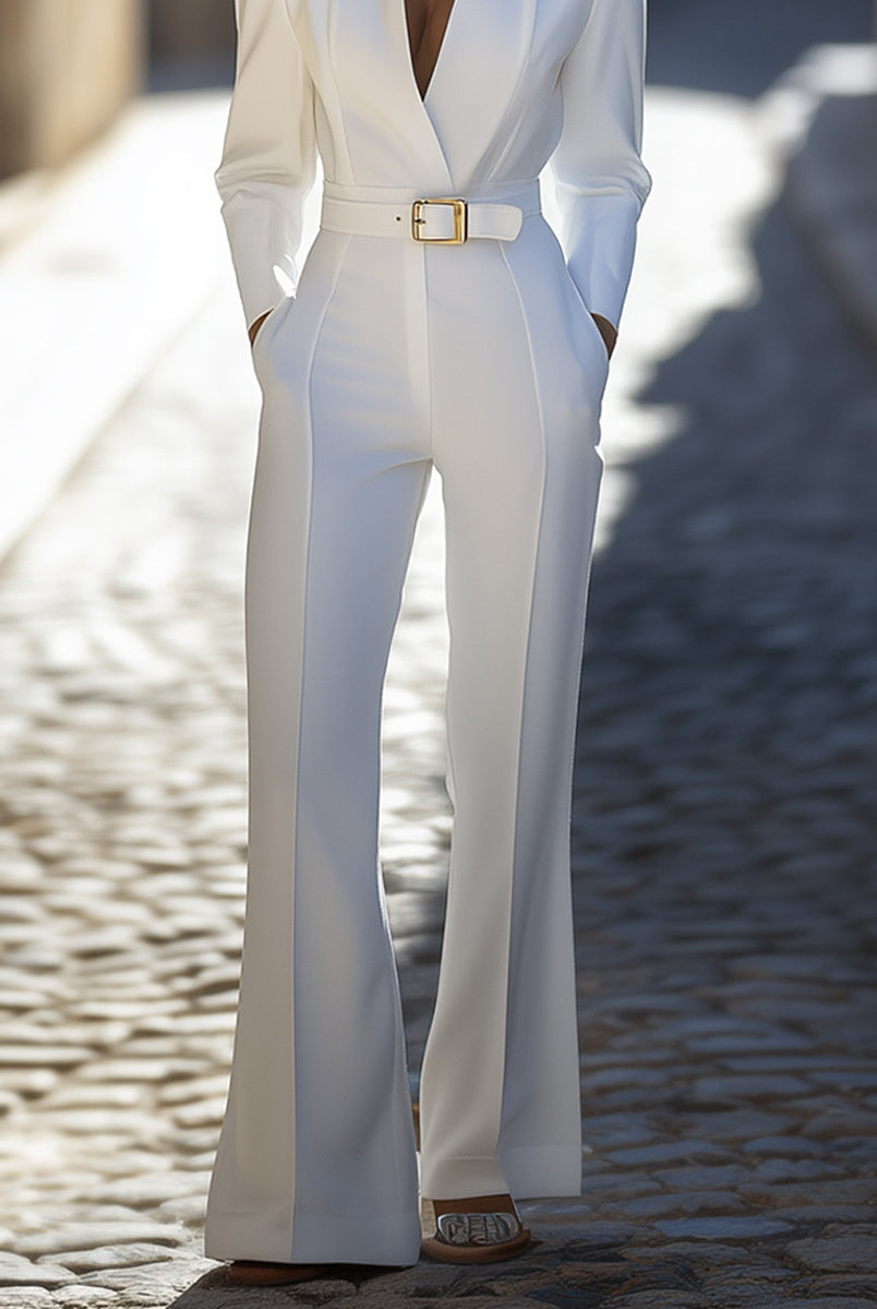 Alessandra | Ivory Belted Power Jumpsuit - Lumina Vancouver - Lumina Vancouver