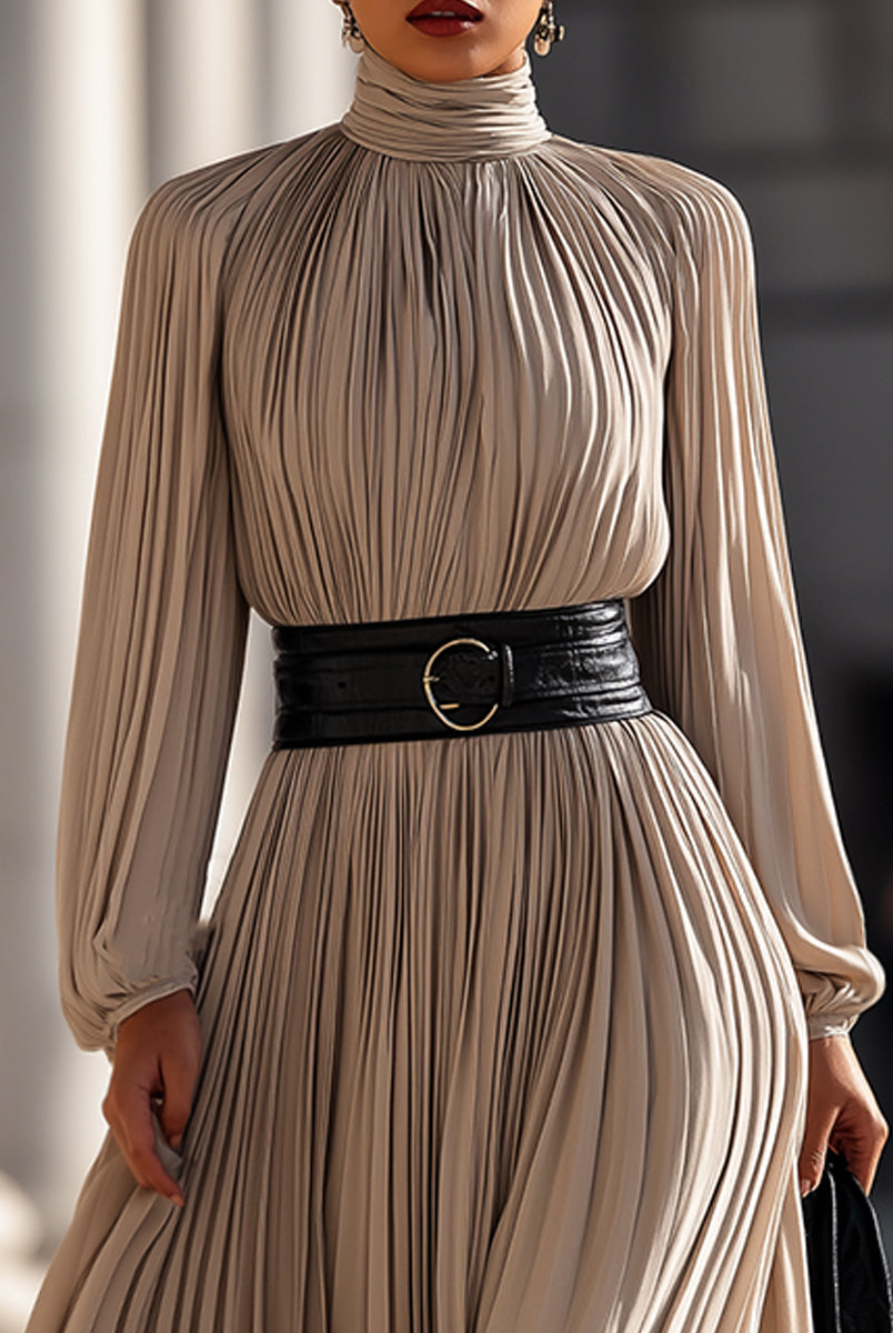 Isabelle | Pleated High-Neck Maxi Dress - Lumina Vancouver - Lumina Vancouver