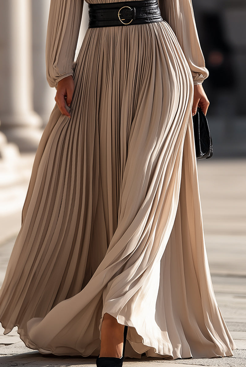 Isabelle | Pleated High-Neck Maxi Dress - Lumina Vancouver - Lumina Vancouver