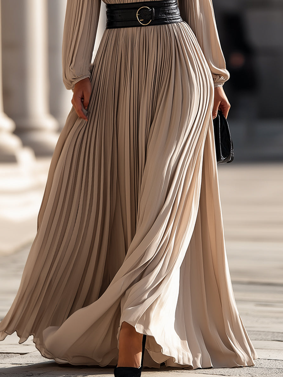Isabelle | Pleated High-Neck Maxi Dress - Lumina Vancouver - Lumina Vancouver