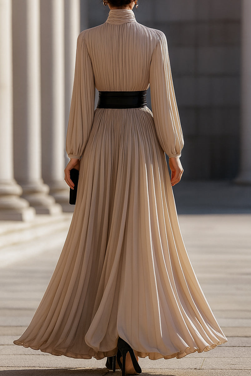 Isabelle | Pleated High-Neck Maxi Dress - Lumina Vancouver - Lumina Vancouver