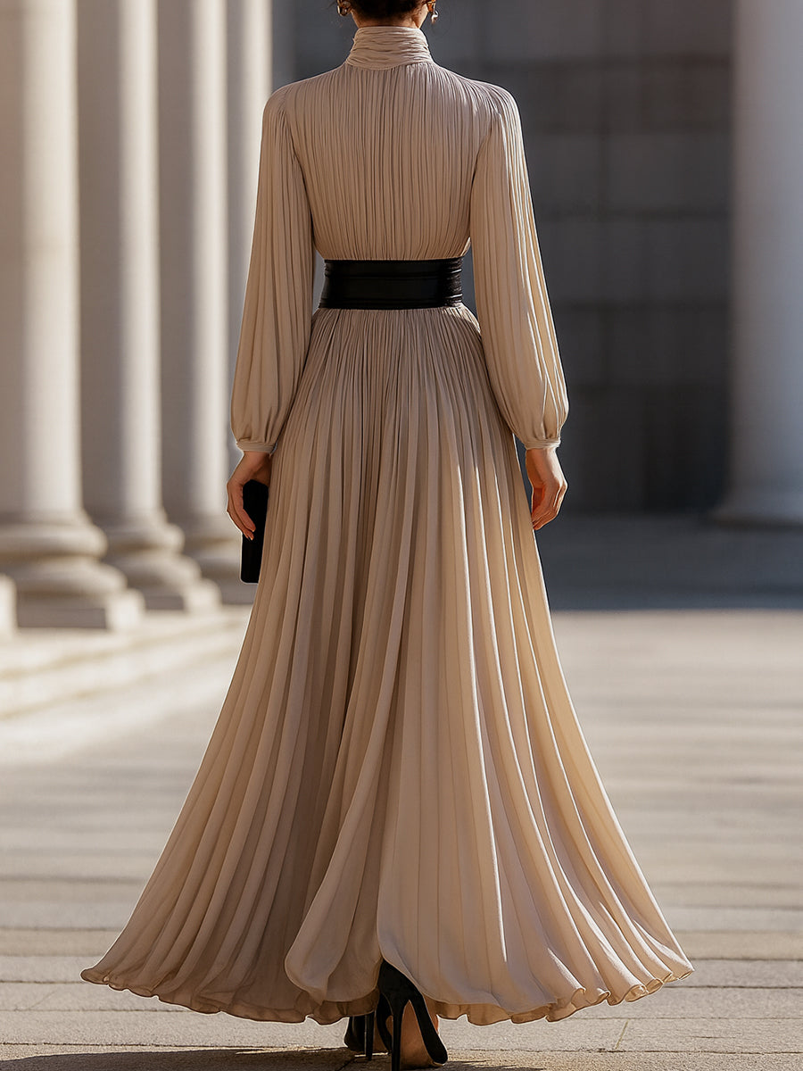 Isabelle | Pleated High-Neck Maxi Dress - Lumina Vancouver - Lumina Vancouver